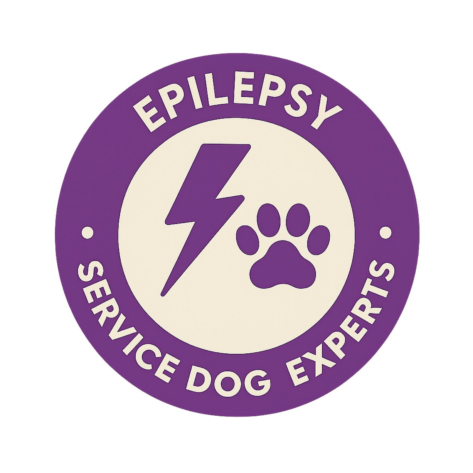 Service Dog Experts epilepsy program badge: a lightning bolt beside a paw print