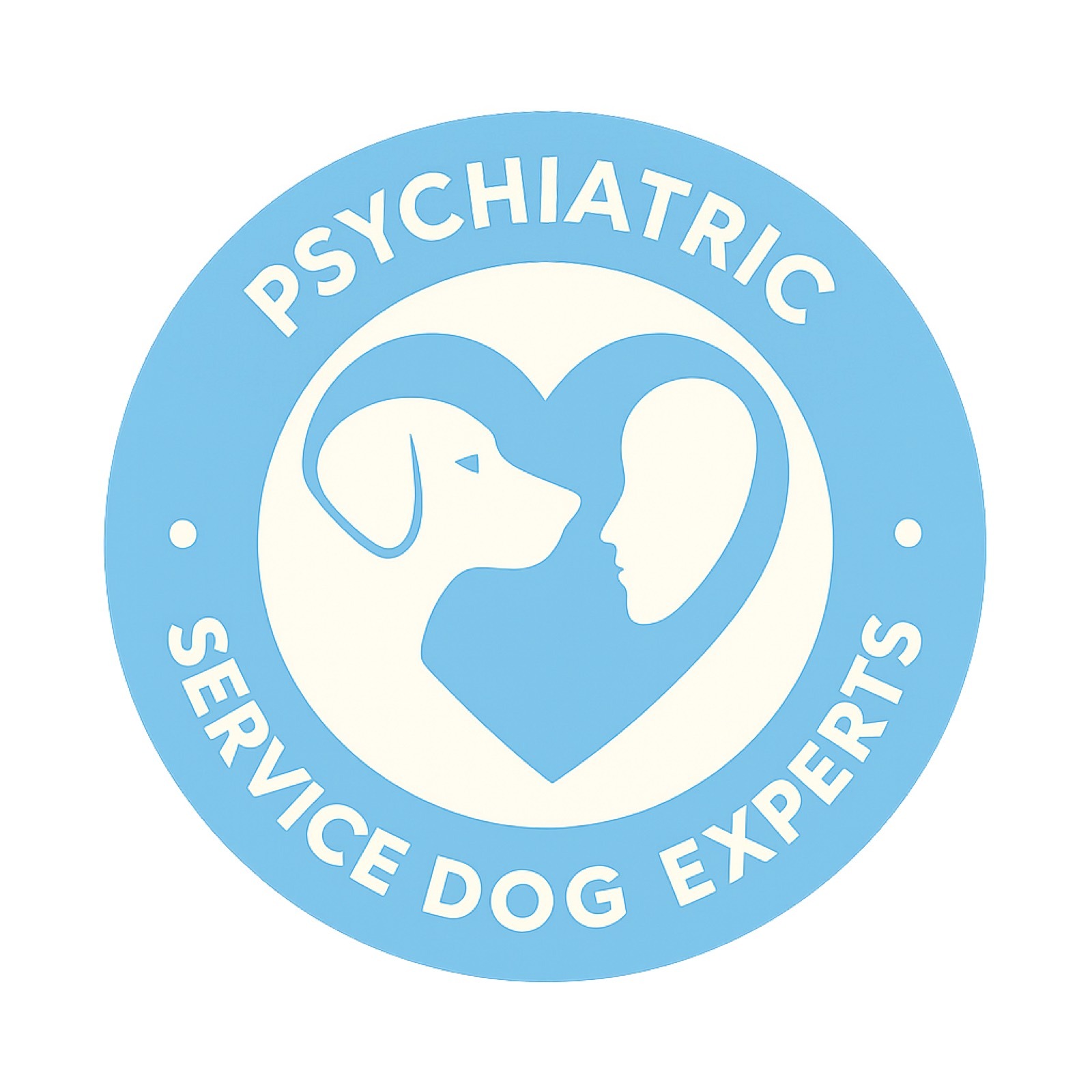 Service Dog Experts psychiatric program badge: a dog and a person facing each other inside a heart